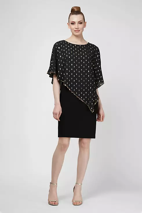 Short A-Line Dress with Metallic Printed Capelet Image 1