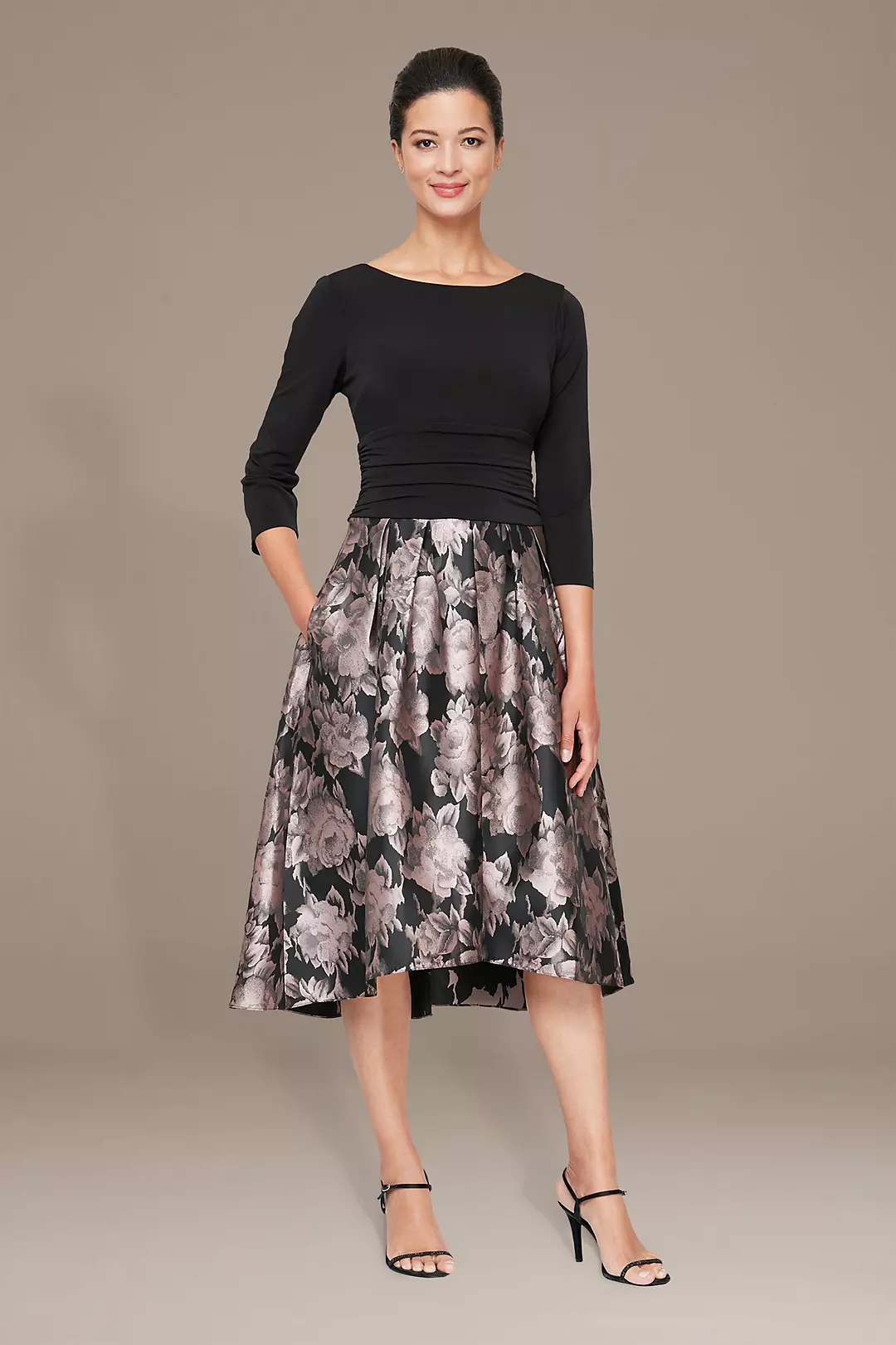 Floral Jacquard Knee Length Dress | David's Bridal Floral Jacquard Knee Length Dress | David's Bridal
