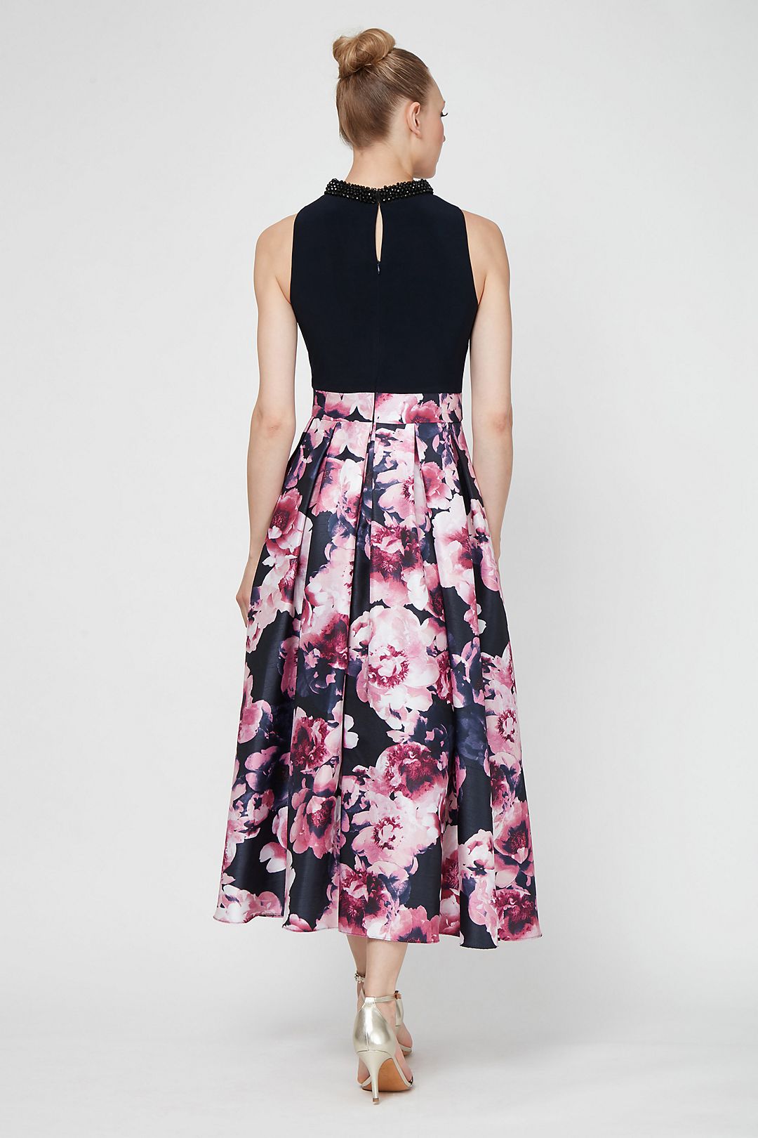 High-Low Printed Ball Gown with Necklace Collar Image 2