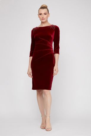 Short Ruched Velvet Sheath Dress with Beading David's Bridal