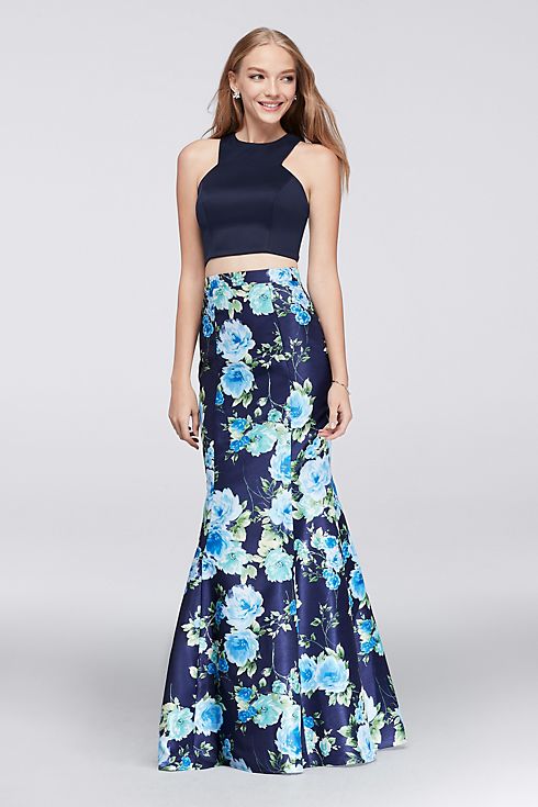 Crop Top and Floral Mermaid Two-Piece Dress Image
