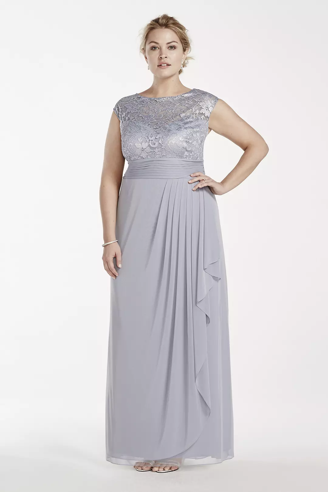 Illusion Lace Bodice Dress with Draped Mesh Skirt Image