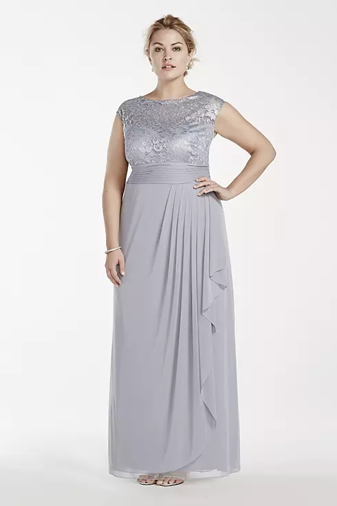 Illusion Lace Bodice Dress with Draped Mesh Skirt Image 1
