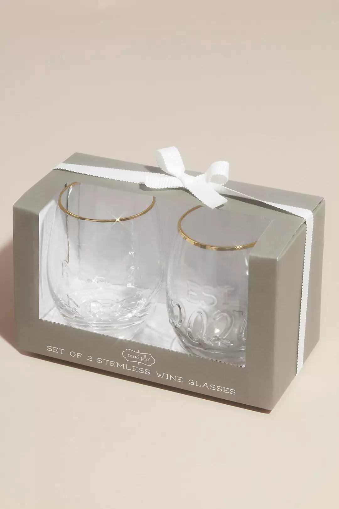 Mr and Mrs Embossed Stemless Wine Glass Set Image 2
