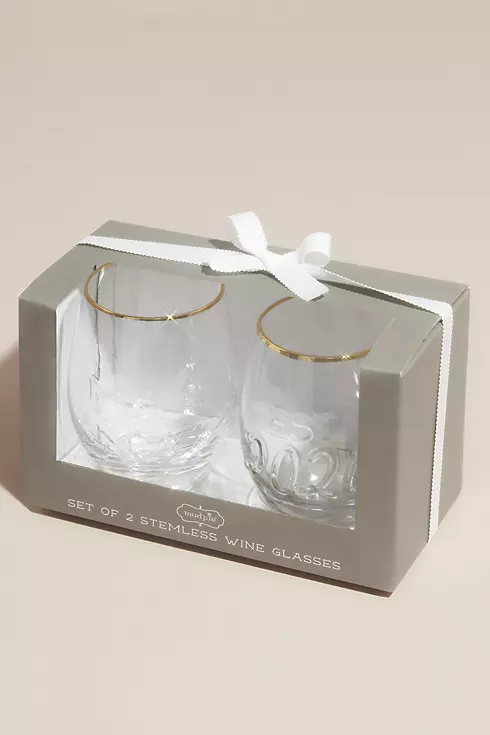Mr and Mrs Embossed Stemless Wine Glass Set Image 2