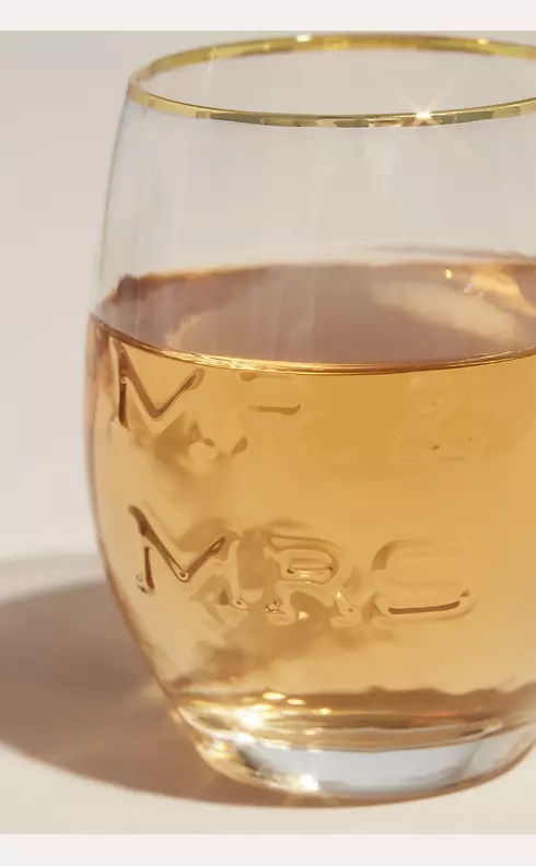 Mr and Mrs Embossed Stemless Wine Glass Set Image 3