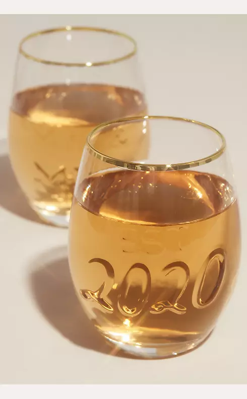 Mr and Mrs Embossed Stemless Wine Glass Set Image 1