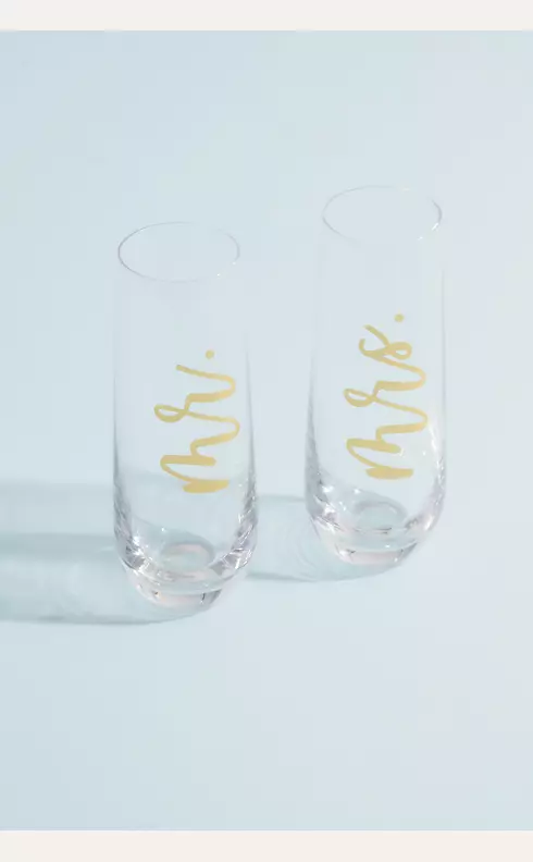 Mr and Mrs Gold Script Stemless Champagne Flutes Image 1