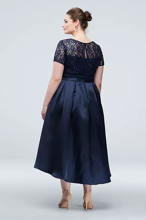 Short Sleeve Sequin Lace and Mikado Midi Dress Image 2