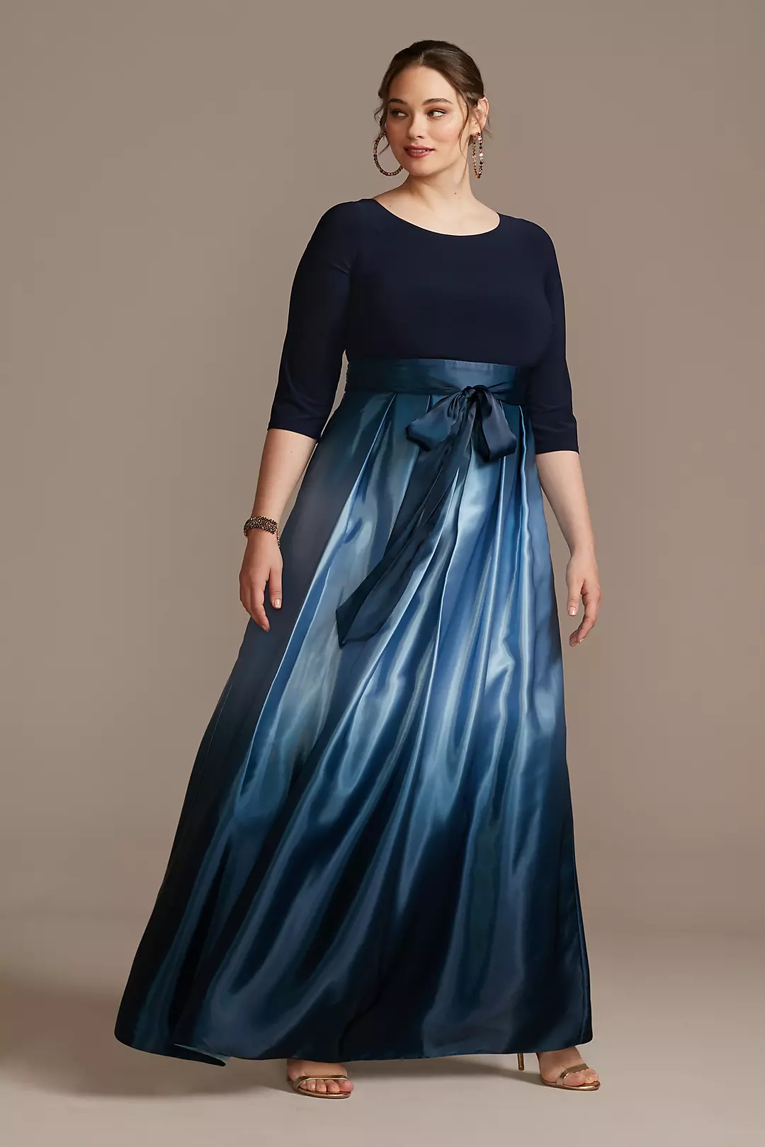3/4 Sleeve Jersey Bodice Ombre Ball Gown Image