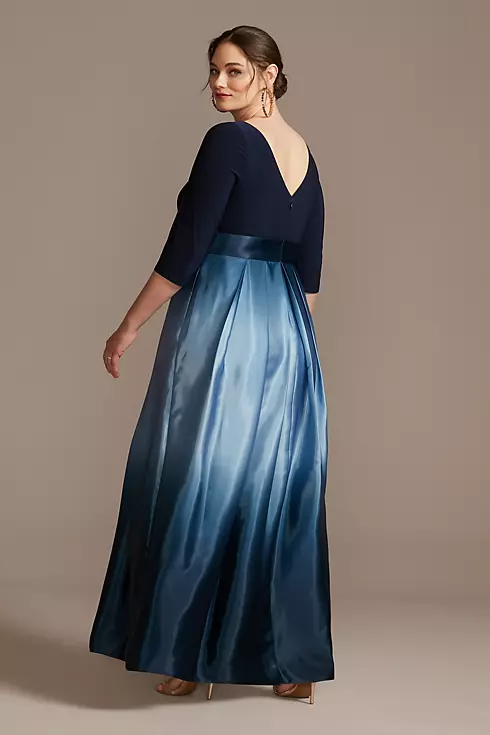 3/4 Sleeve Jersey Bodice Ombre Ball Gown Image 2