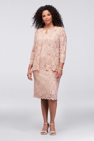 Short Sequin Lace Plus Size Dress with Jacket | David's Bridal