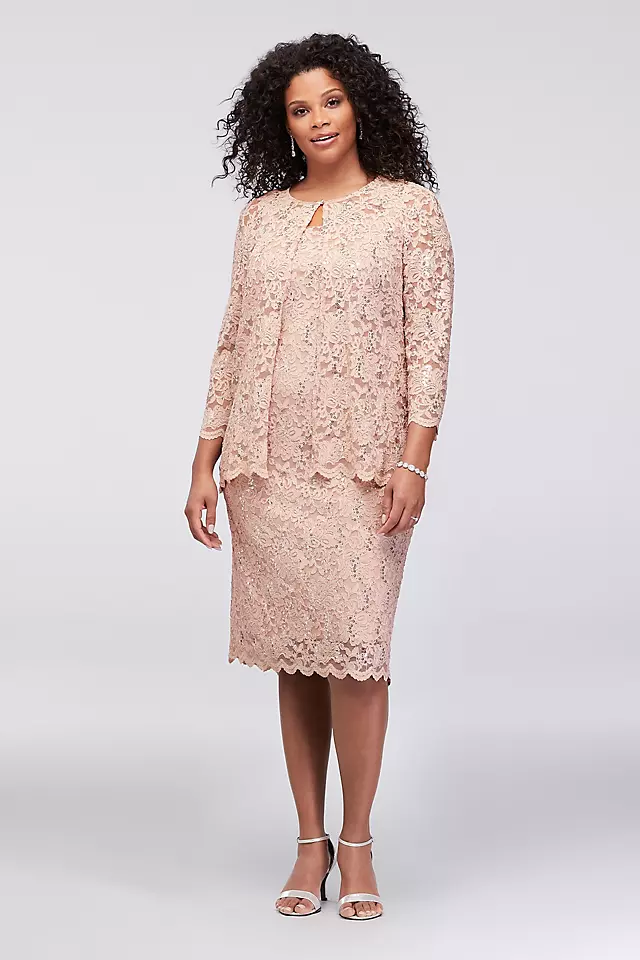 Shift Sequin Lace Dress with Matching Jacket Image