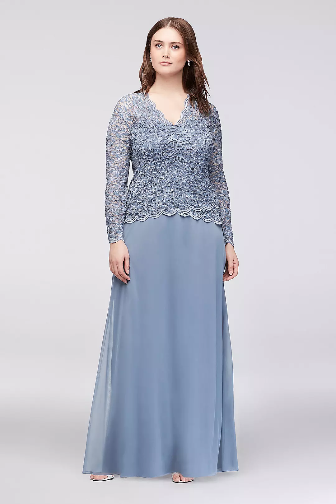 Long-Sleeve Lace and Chiffon Plus Size Dress Image