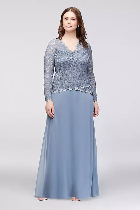 Long-Sleeve Lace and Chiffon Plus Size Dress Image 1