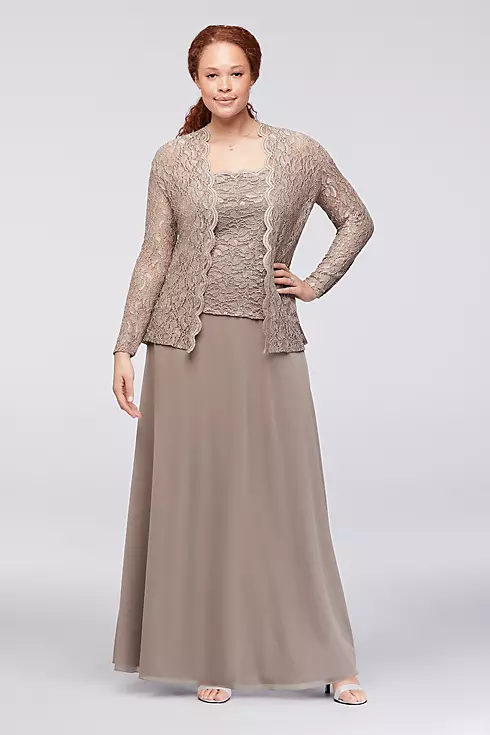 Sequin Lace and Chiffon Two-Piece Plus-Size Dress Image 1