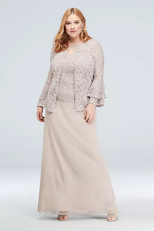 Bell Sleeve Glitter Lace Plus Size Jacket Dress  Image 1