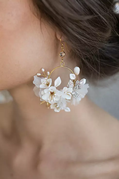 Silk Flower Hoop Earrings Image 1
