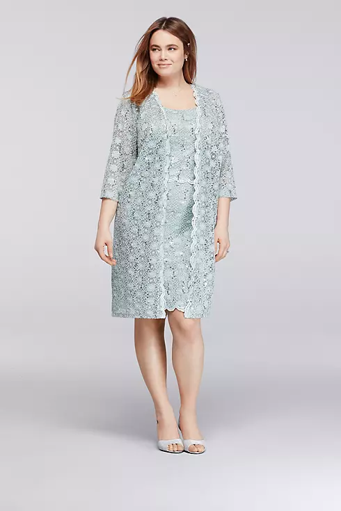 Allover Sequin Lace Plus Size Short Jacket Dress Image 1