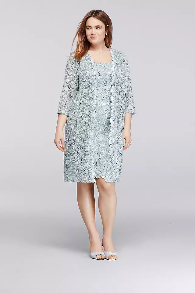 Allover Sequin Lace Plus Size Short Jacket Dress Image