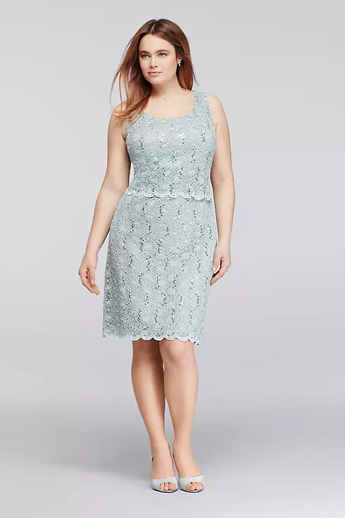 Allover Sequin Lace Plus Size Short Jacket Dress Image 3