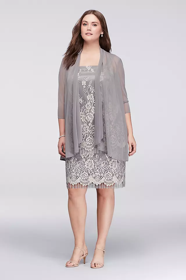 Tiered Lace Plus Size Dress with Sheer Jacket Image