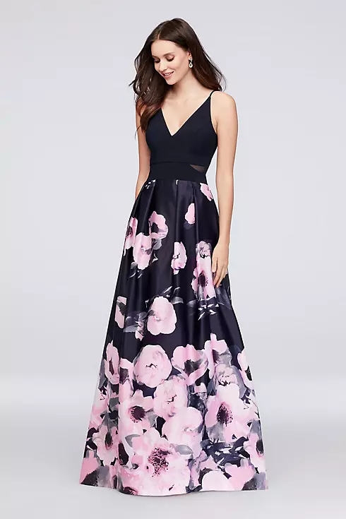 V-Neck Jersey and Printed Satin Ball Gown Image 1