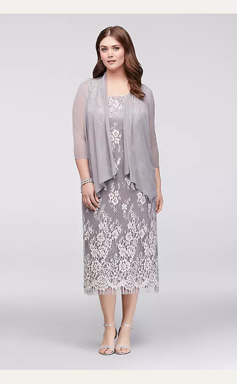 Lace Plus Size Midi Dress with Chiffon Jacket Image 1
