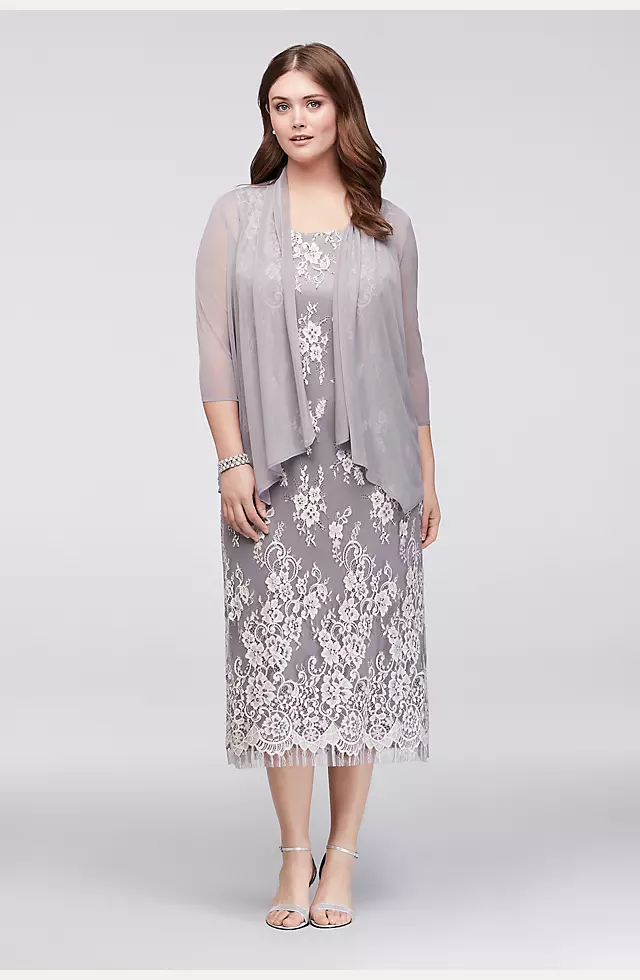 Lace Plus Size Midi Dress with Chiffon Jacket Image