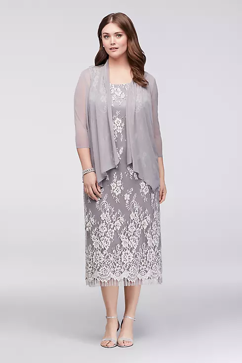 Lace Plus Size Midi Dress with Chiffon Jacket Image 1