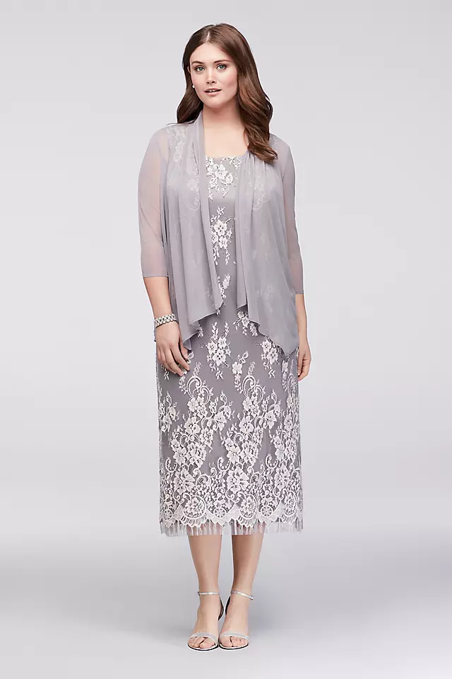 Lace Plus Size Midi Dress with Chiffon Jacket Image