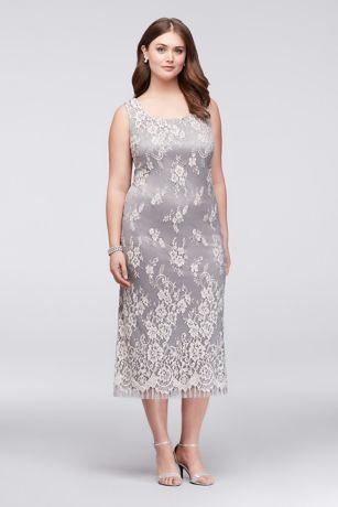 Lace Plus Size Midi Dress with Chiffon Jacket | David's Bridal