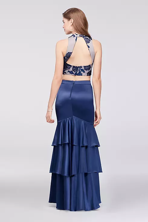 Beaded Top and Tiered Satin Skirt Two-Piece Image 3