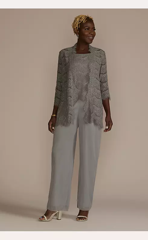 Sequin Lace Three-Quarter Sleeve Jersey Pantsuit