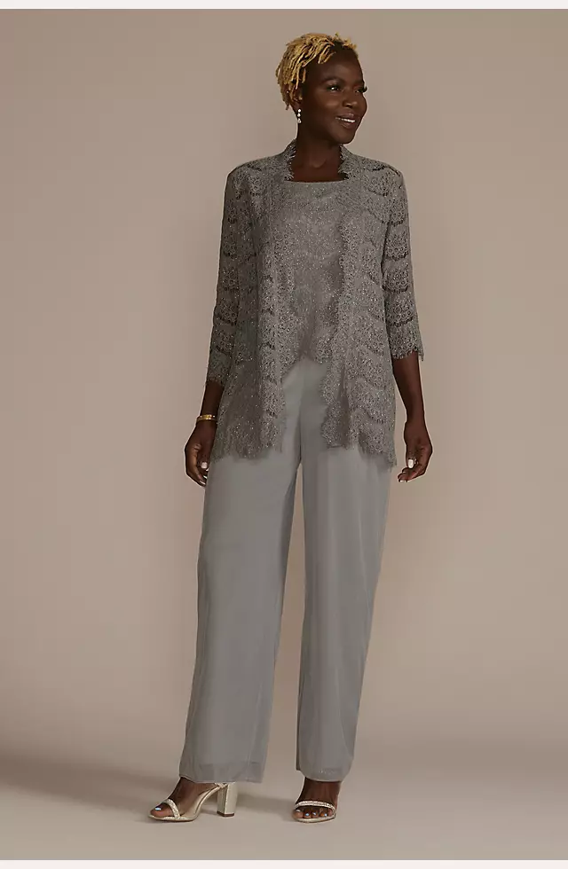 Sequin Lace Three-Quarter Sleeve Chiffon Pantsuit Image