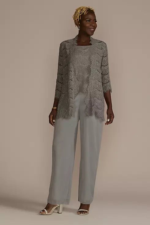 Sequin Lace Three-Quarter Sleeve Jersey Pantsuit