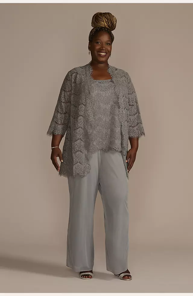 Sequin Lace Three-Quarter Sleeve Chiffon Pantsuit Image