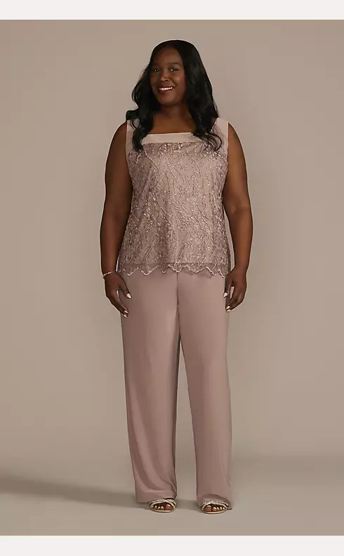 Three Piece Embroidered Sequin Lace Pants Suit Image 5