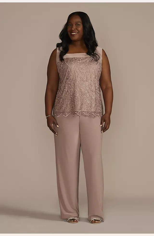 Three Piece Embroidered Sequin Lace Pants Suit Image 5