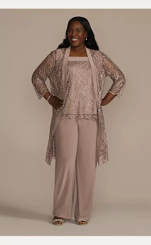 Three Piece Embroidered Sequin Lace Pants Suit | David's Bridal