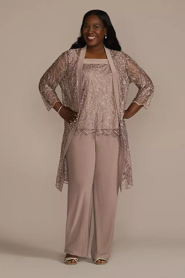 Three Piece Embroidered Sequin Lace Pants Suit Image 1