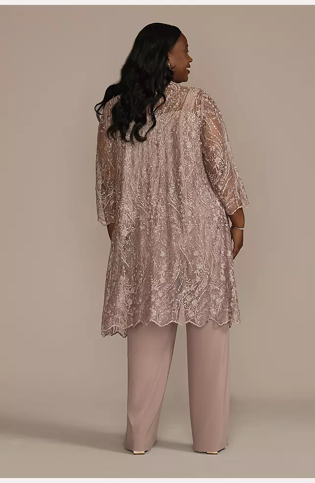 Three Piece Embroidered Sequin Lace Pants Suit Image 2