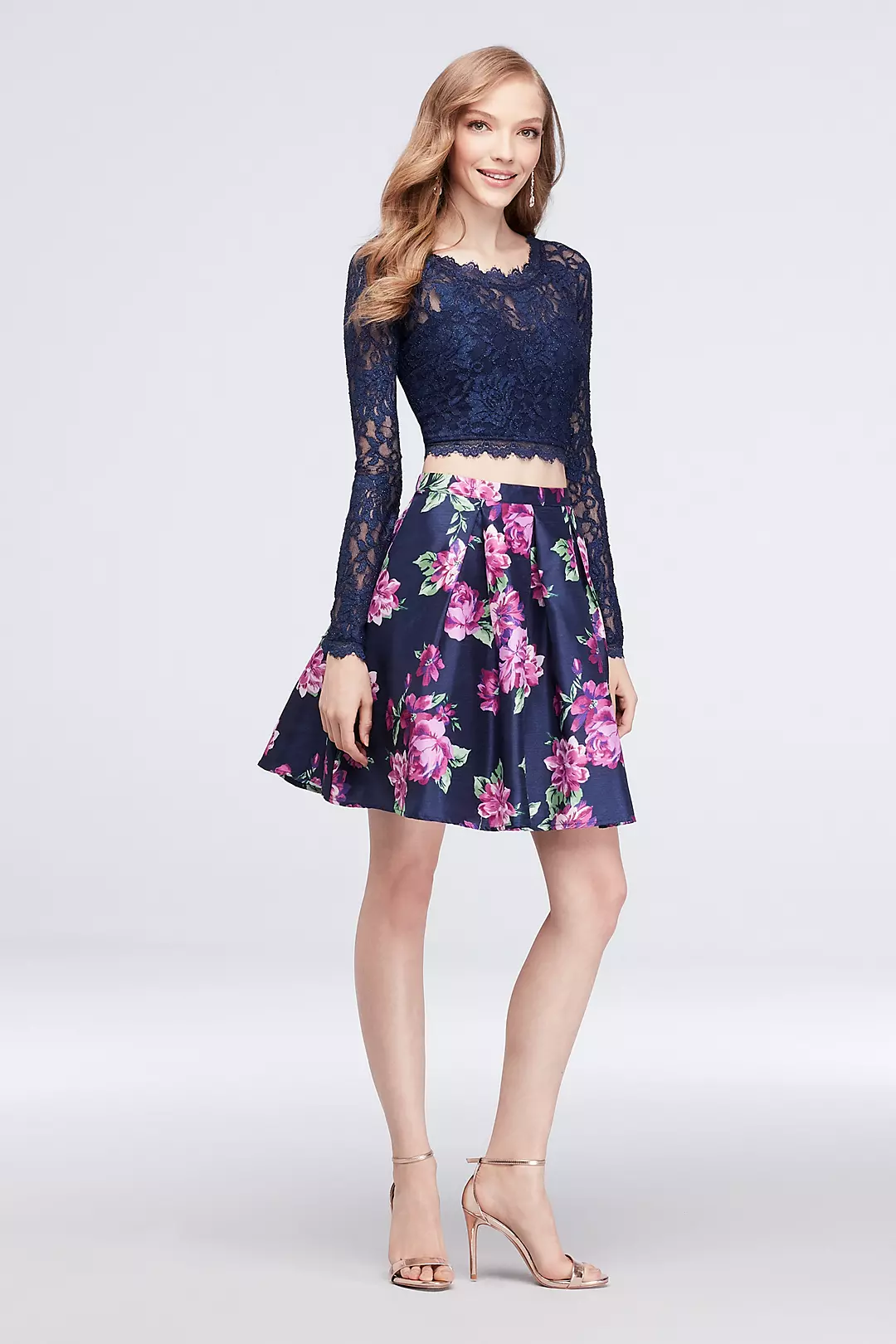 Scalloped Lace and Shantung Two-Piece Dress Image