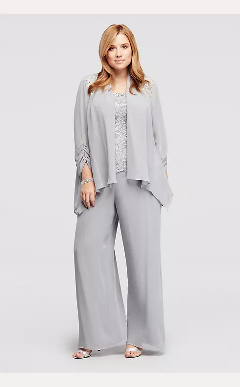 Three Piece Chiffon Pant Suit with Sequined Bodice Image 1