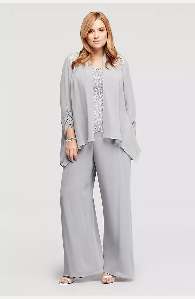 Three Piece Chiffon Pant Suit with Sequined Bodice Image