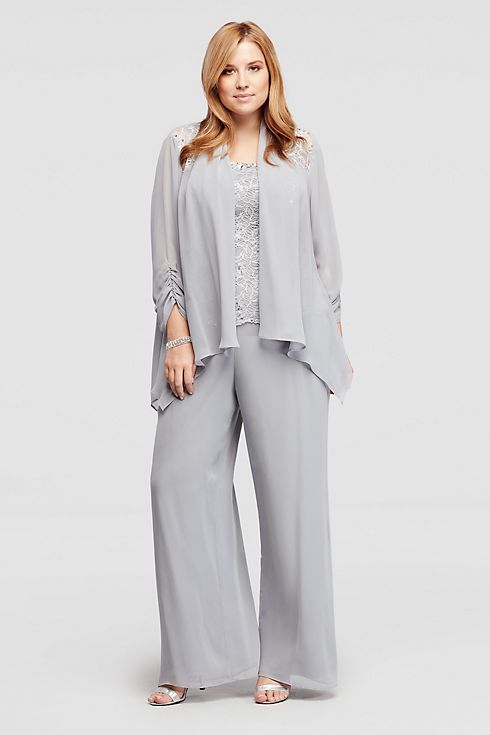 Three Piece Chiffon Pant Suit with Sequined Bodice Image 6
