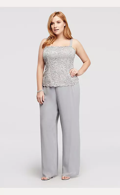 Three Piece Chiffon Pant Suit with Sequined Bodice Image 3