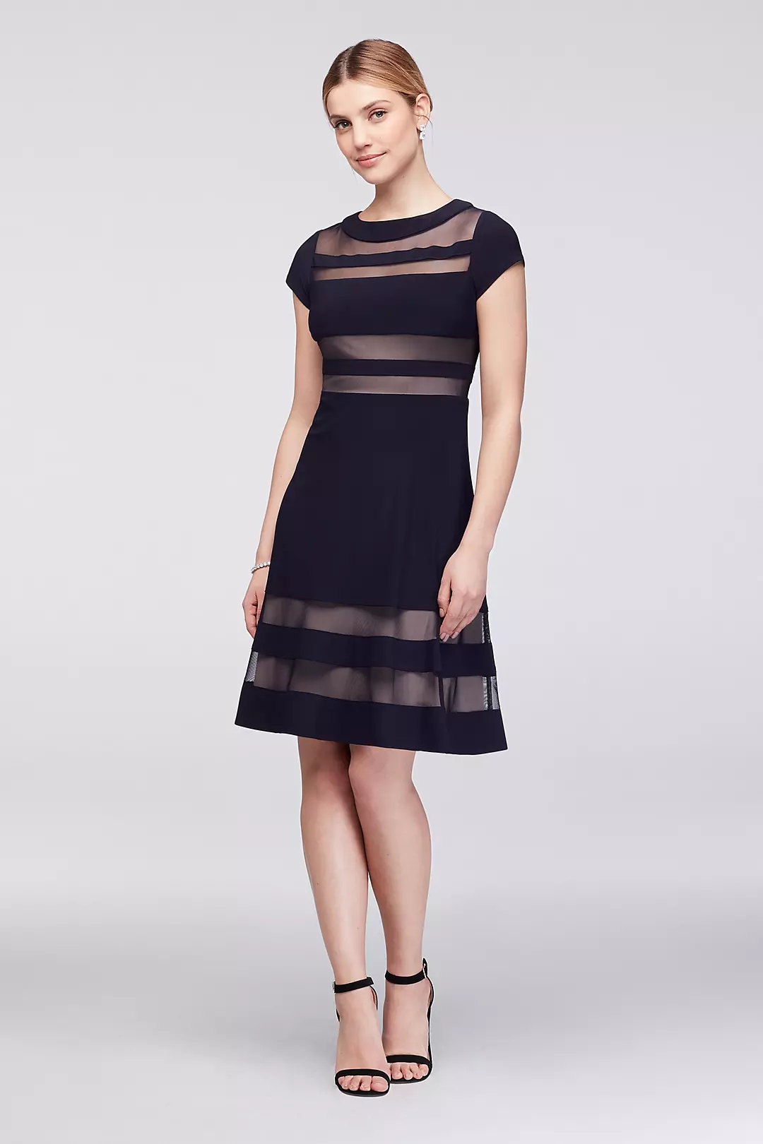 Faux-Illusion Stripe A-Line Short Dress Image 1