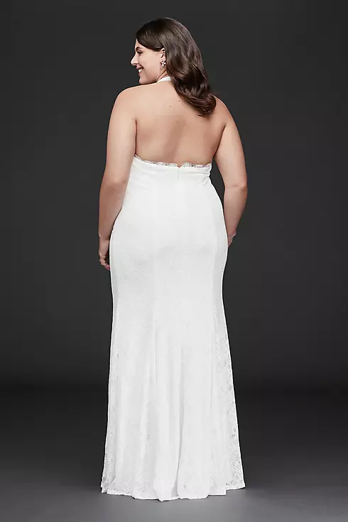 Low Back Eyelash Lace Halter Plus Size Dress Image 2