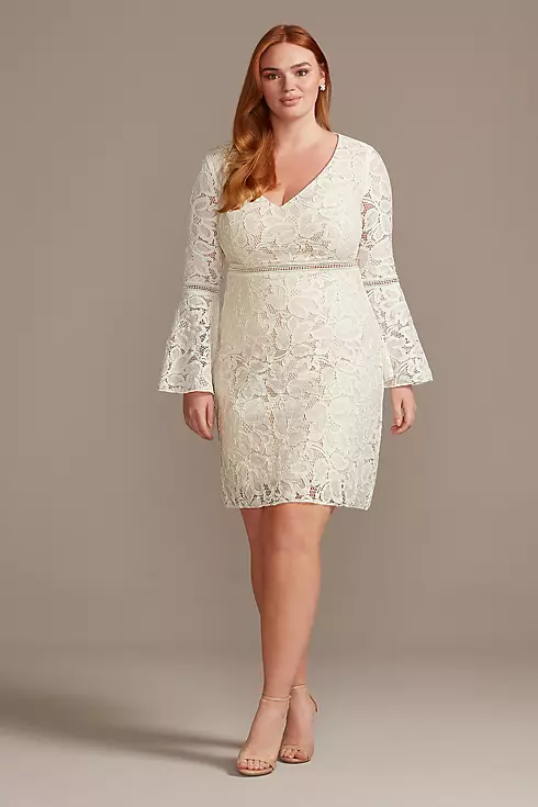 V-Neck Short Lace Dress with Illusion Bell Sleeves Image 5